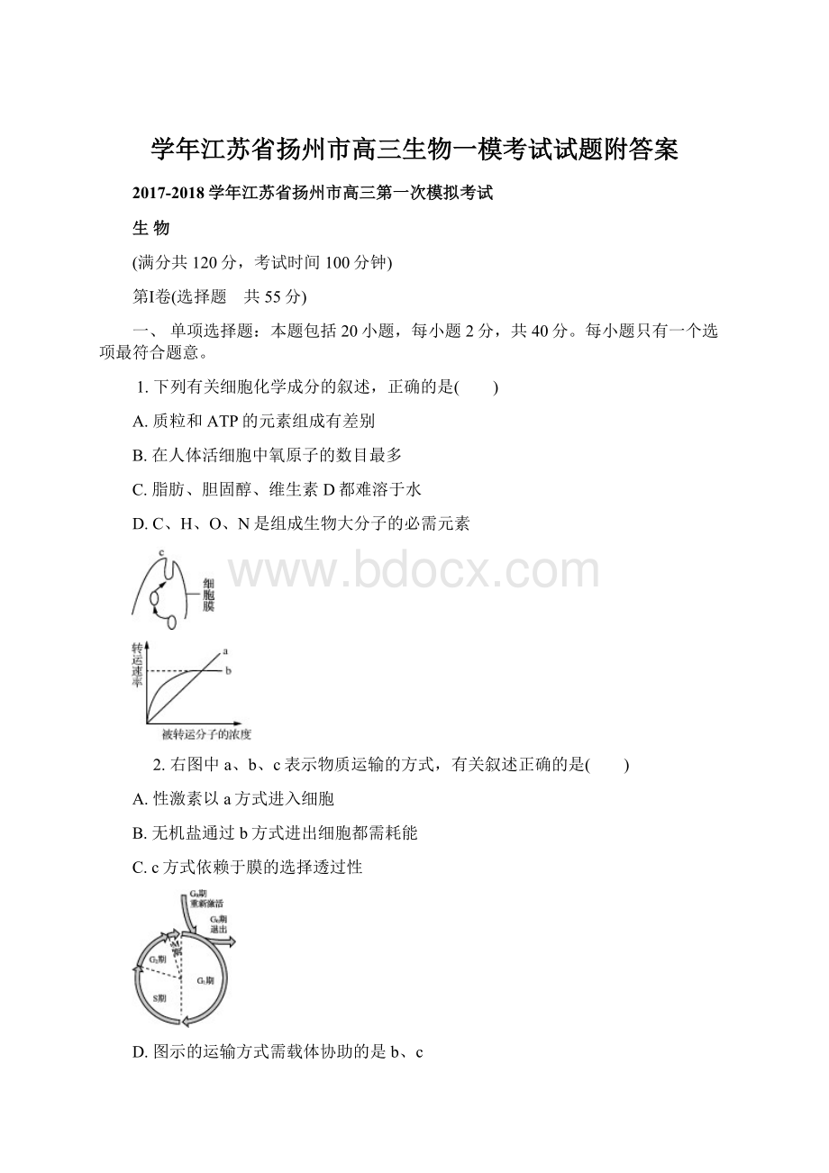 学年江苏省扬州市高三生物一模考试试题附答案.docx_第1页