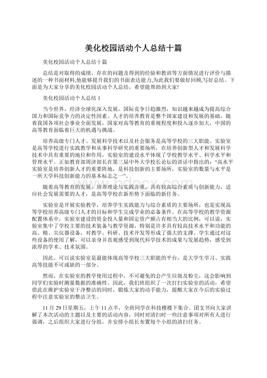 美化校园活动个人总结十篇.docx_第1页