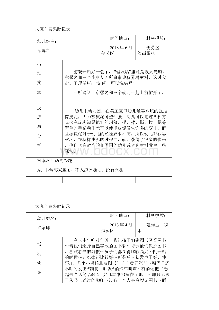 幼儿园大班个案观察记录20篇.docx_第2页