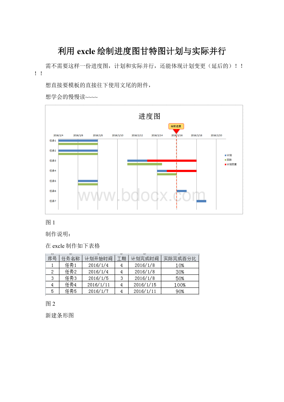 利用excle绘制进度图甘特图计划与实际并行Word文档下载推荐.docx_第1页