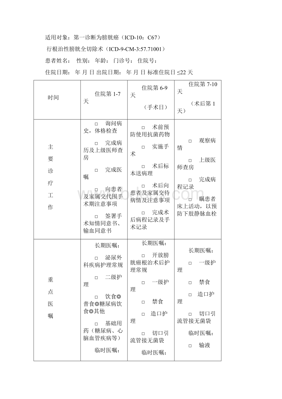 膀胱癌根治性膀胱全切除术临床路径.docx_第3页