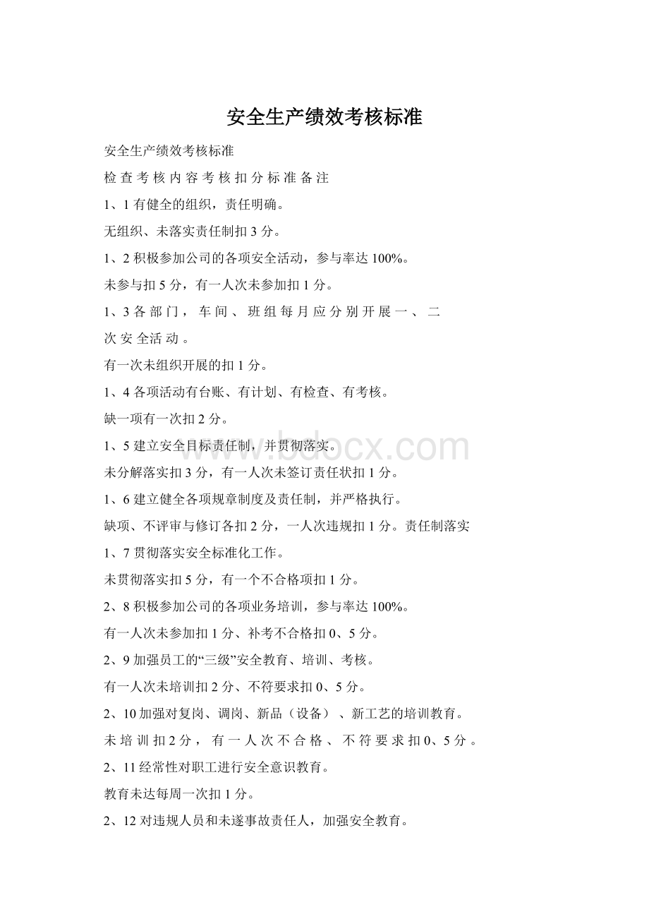 安全生产绩效考核标准Word文档下载推荐.docx