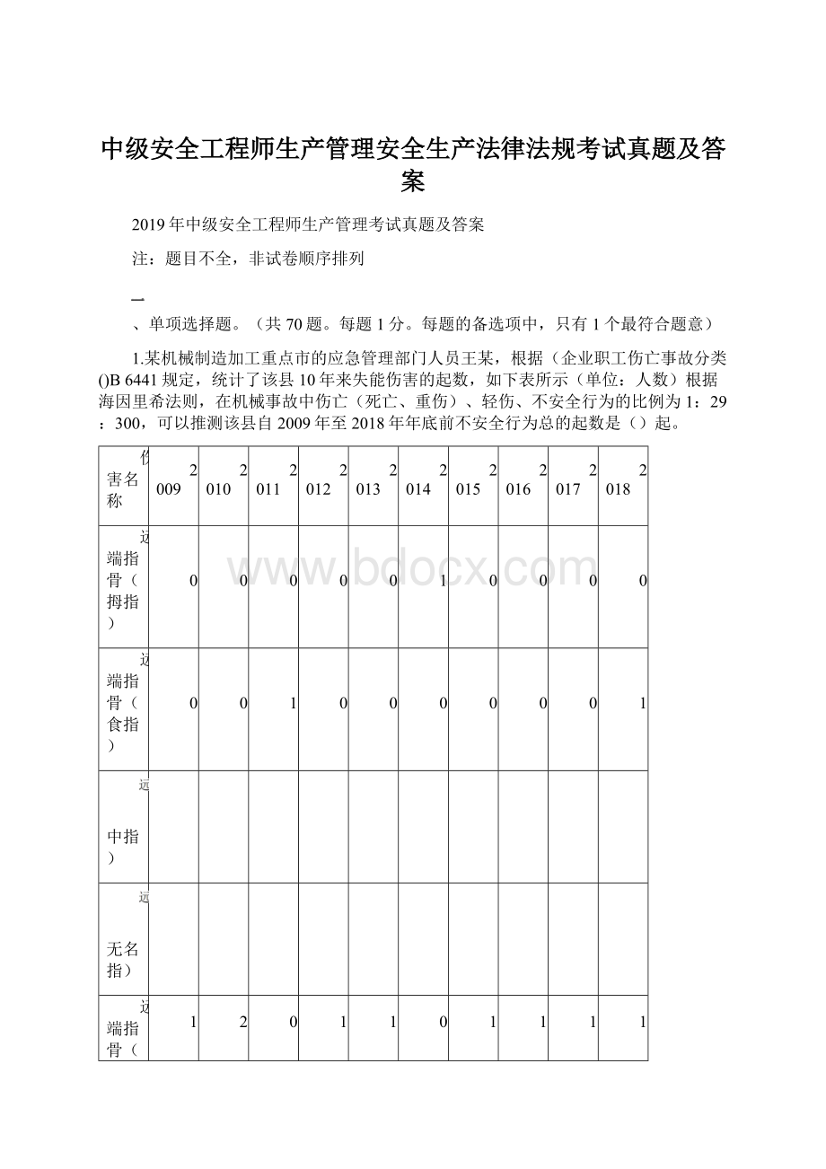 中级安全工程师生产管理安全生产法律法规考试真题及答案.docx