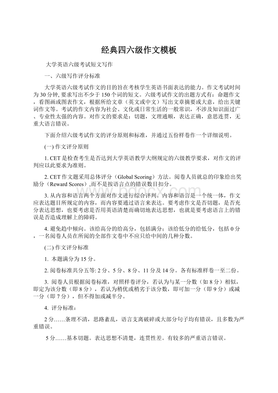 经典四六级作文模板Word格式文档下载.docx