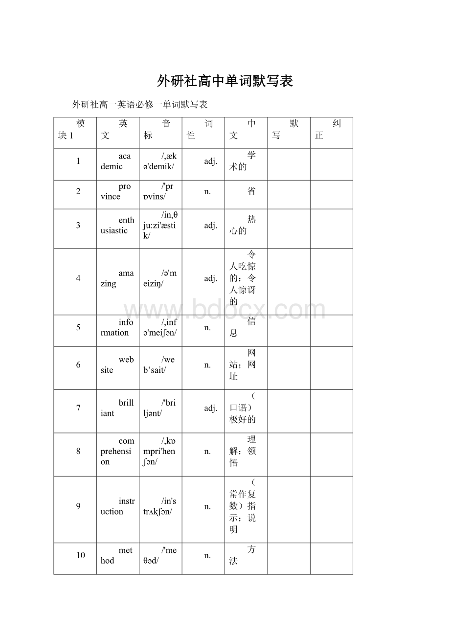 外研社高中单词默写表Word格式.docx_第1页