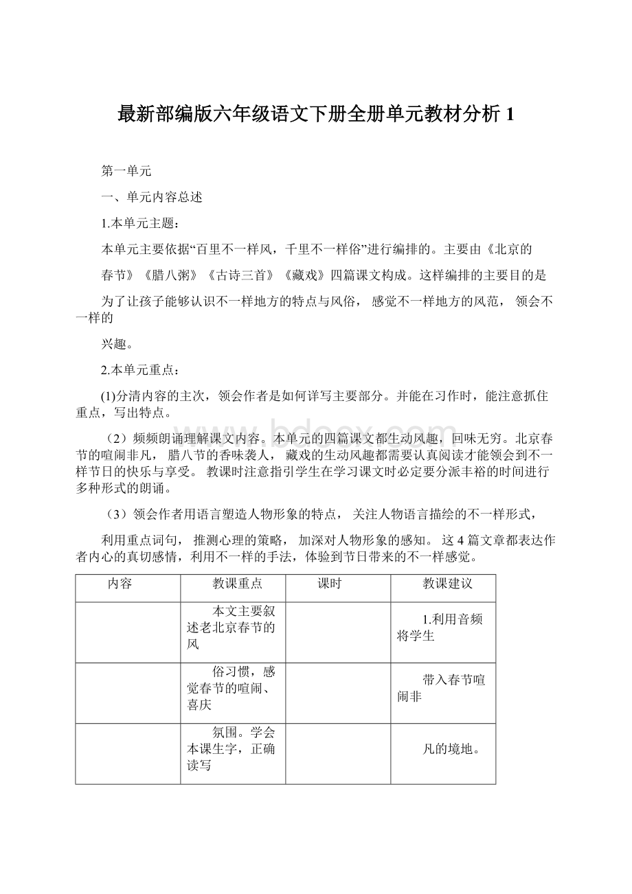 最新部编版六年级语文下册全册单元教材分析1Word格式.docx_第1页