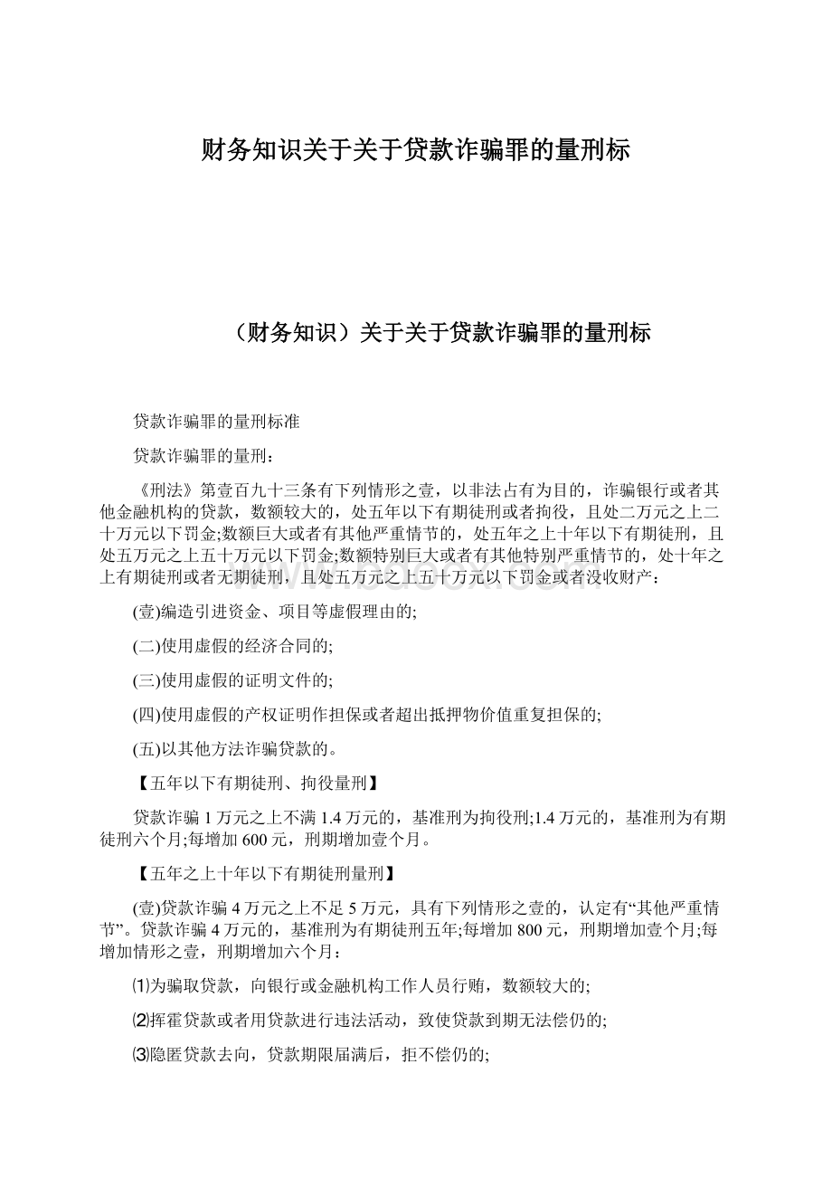 财务知识关于关于贷款诈骗罪的量刑标Word文件下载.docx