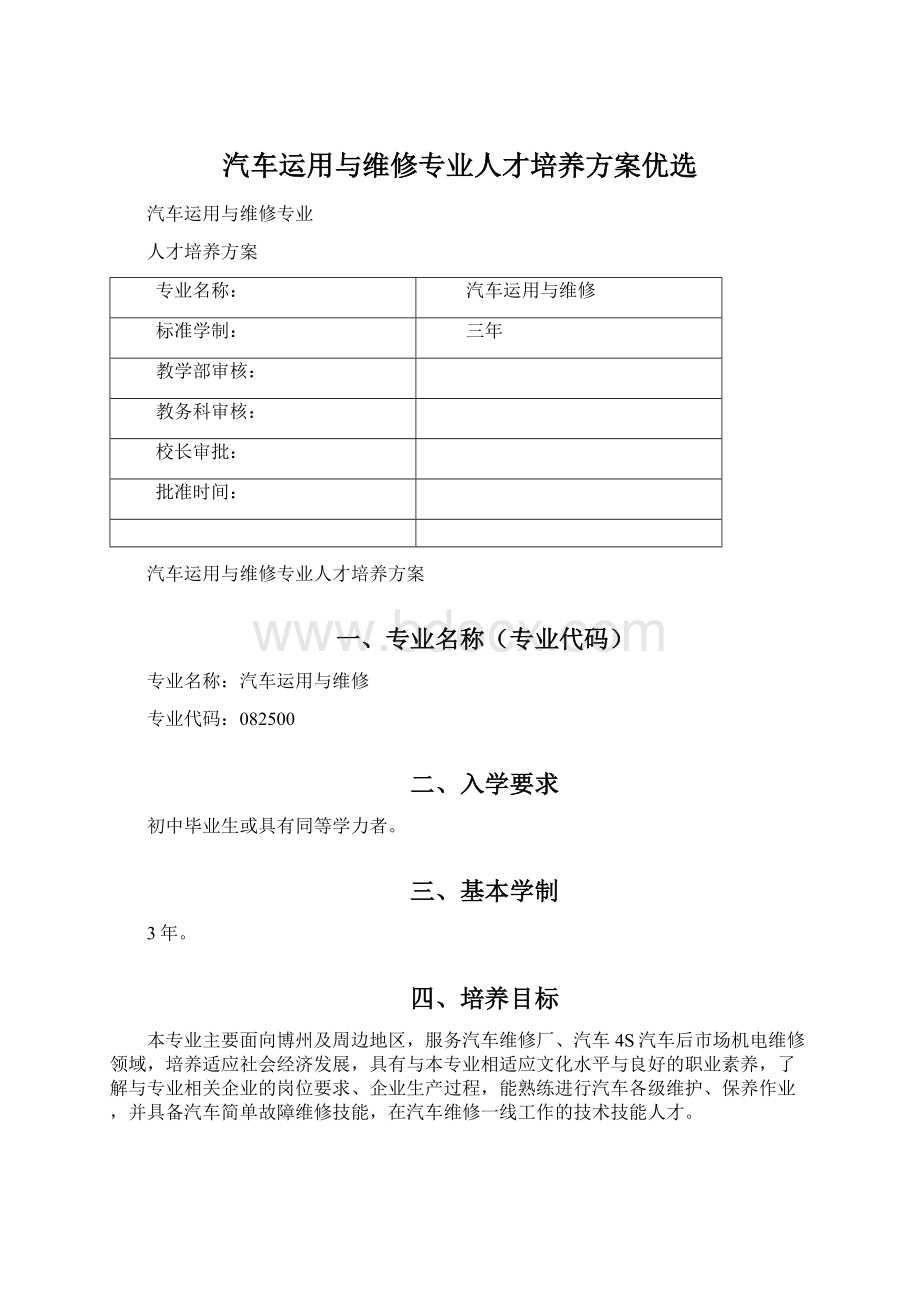 汽车运用与维修专业人才培养方案优选.docx