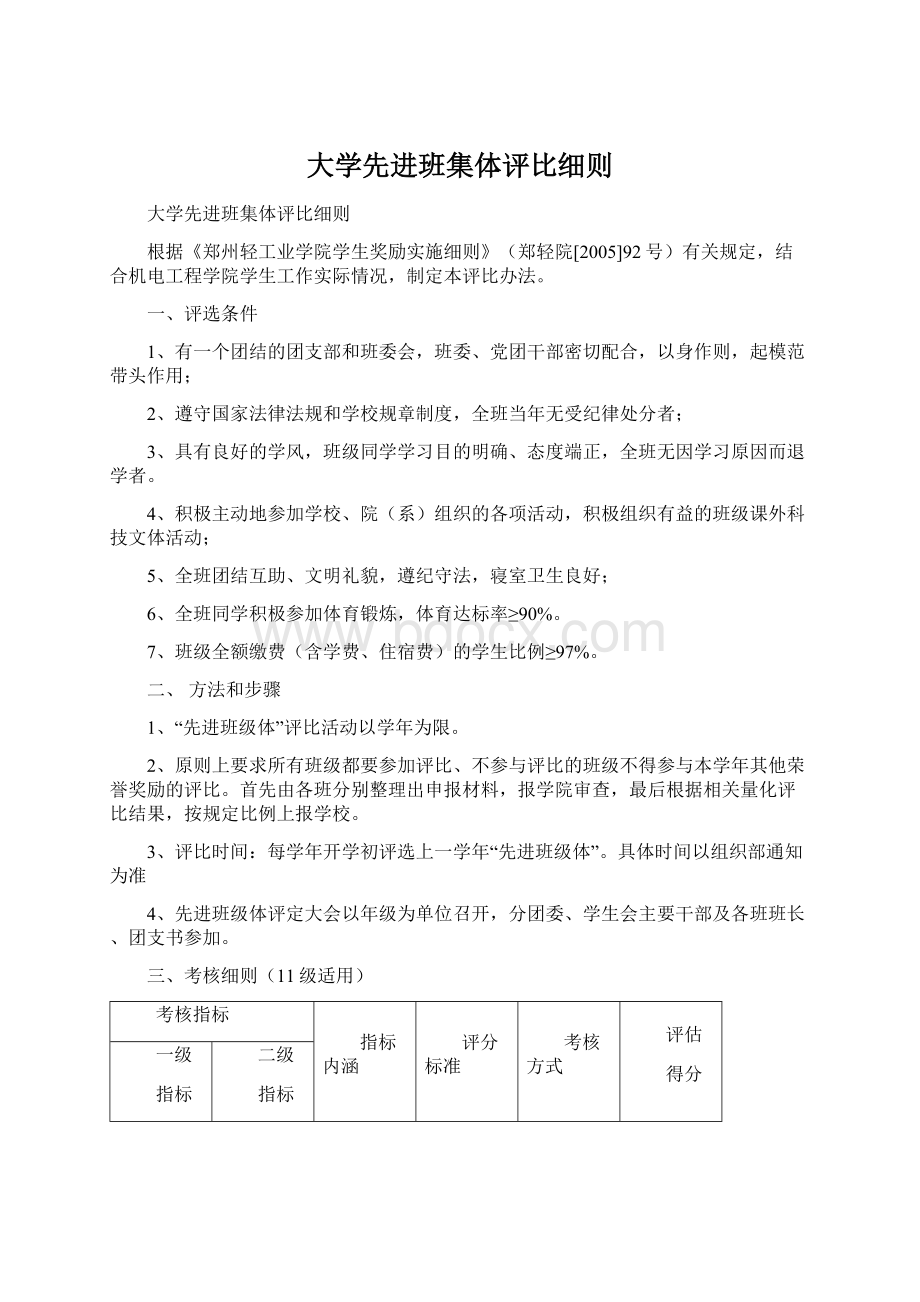 大学先进班集体评比细则.docx