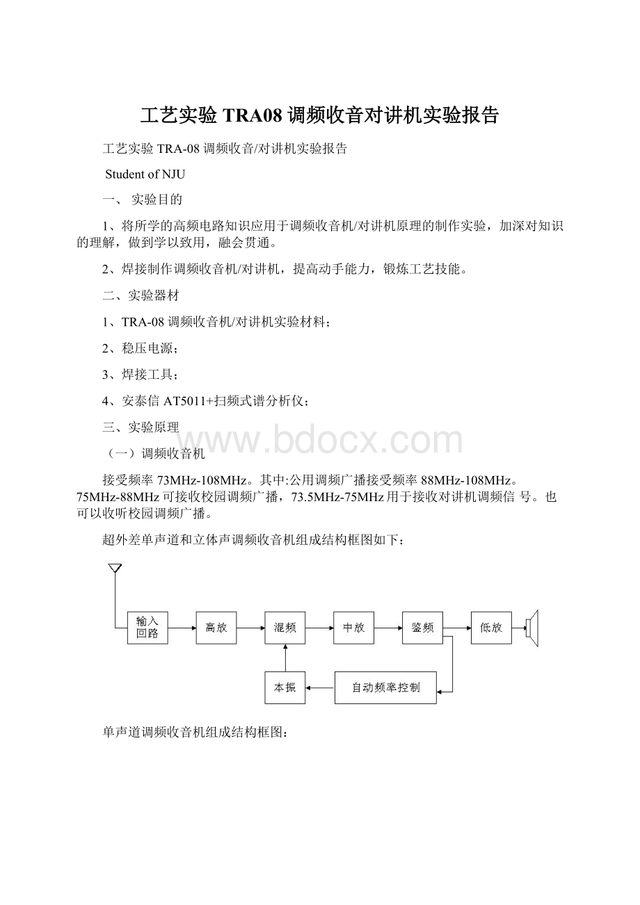 工艺实验TRA08调频收音对讲机实验报告.docx_第1页