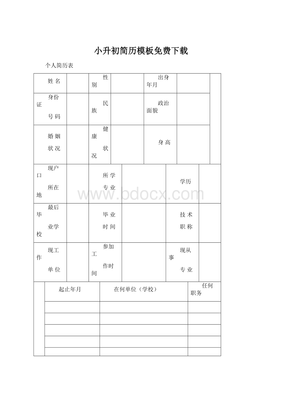 小升初简历模板免费下载Word文档格式.docx_第1页