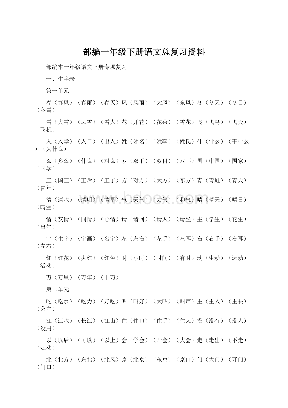 部编一年级下册语文总复习资料文档格式.docx_第1页