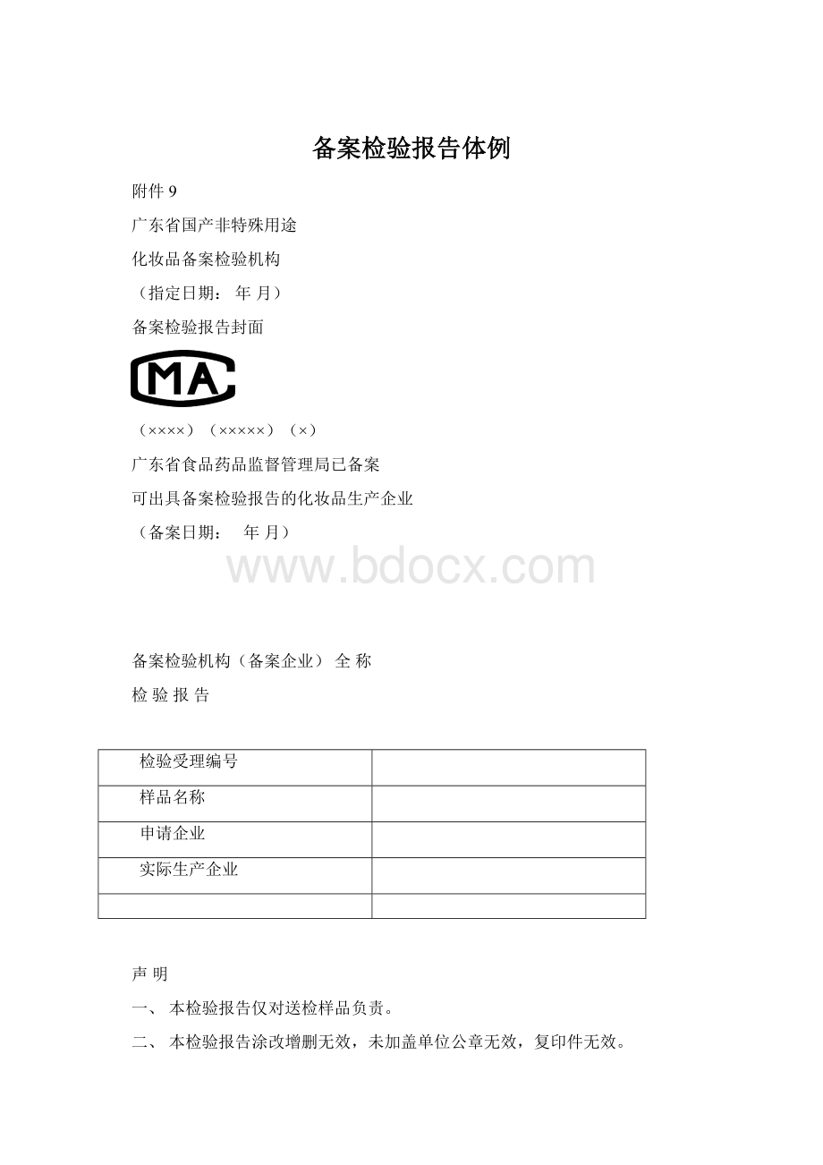 备案检验报告体例Word格式.docx