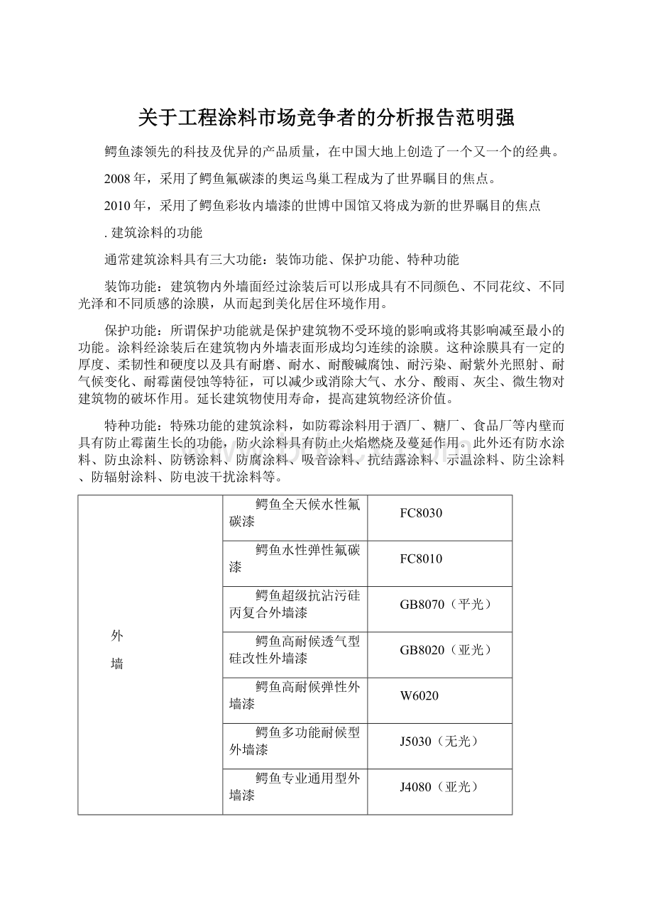 关于工程涂料市场竞争者的分析报告范明强Word下载.docx_第1页