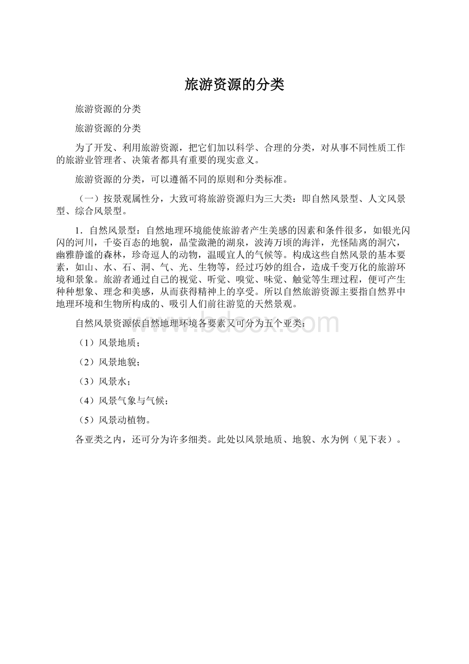 旅游资源的分类Word格式.docx