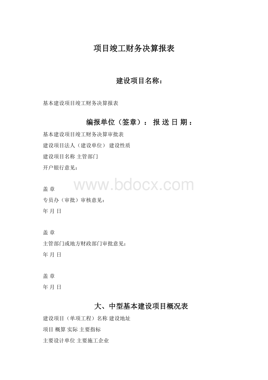 项目竣工财务决算报表Word格式.docx