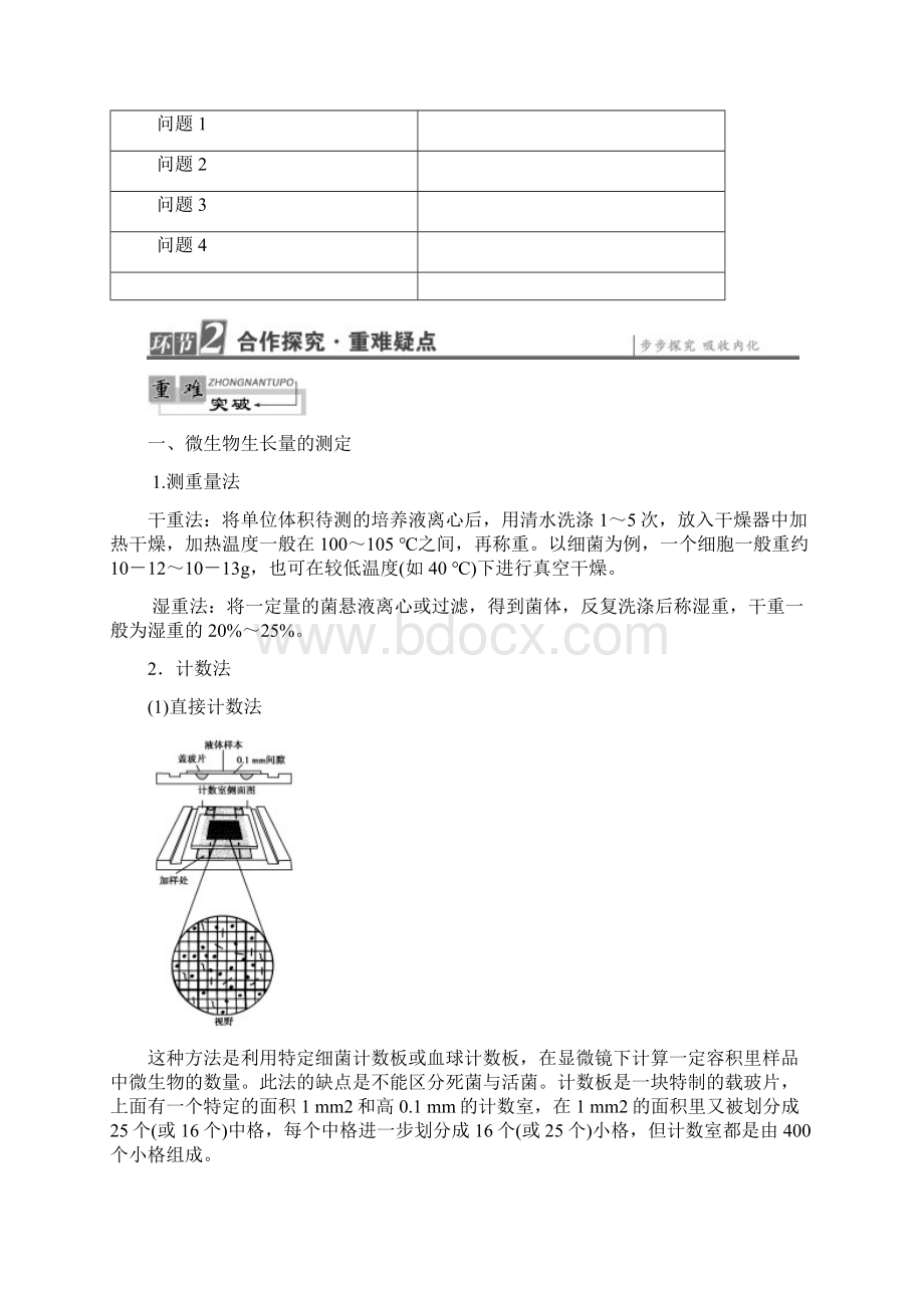 高中生物第1章微生物培养技术第3节测定微生物的数量教案中图版.docx_第2页