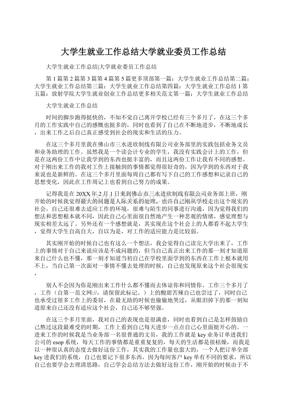 大学生就业工作总结大学就业委员工作总结Word格式.docx