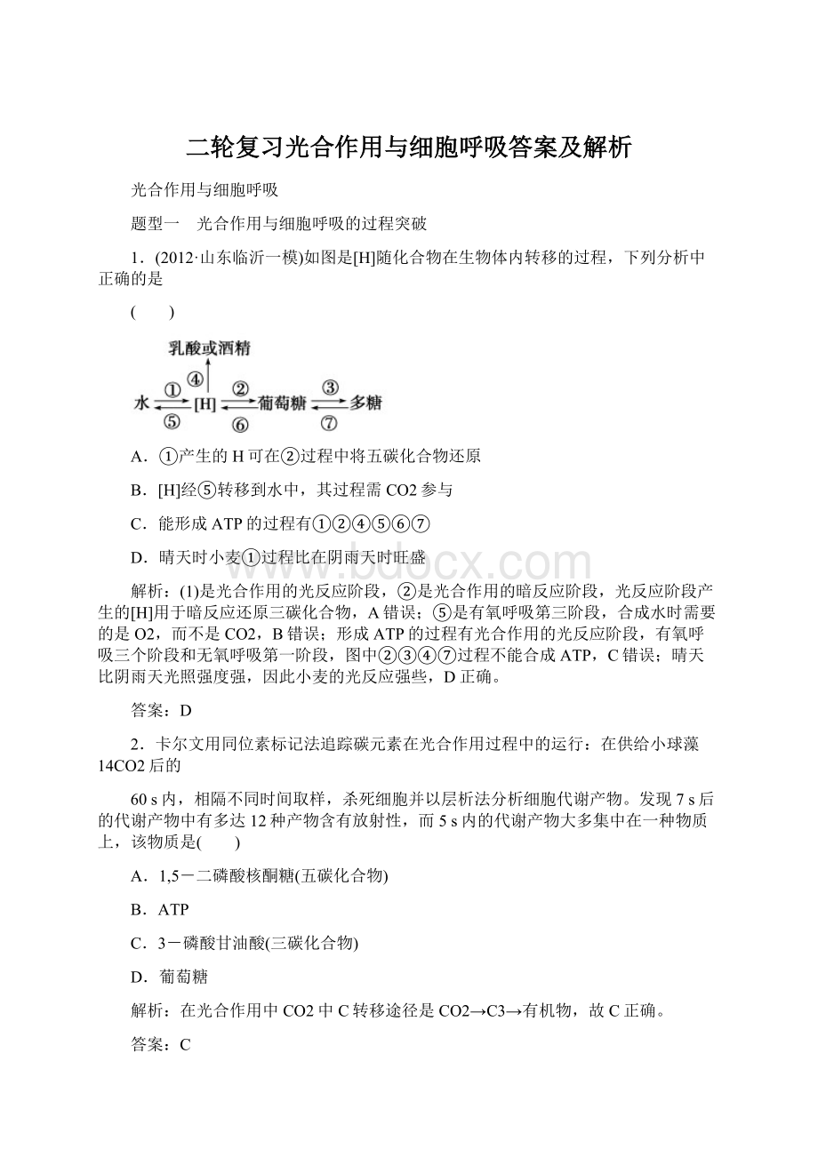 二轮复习光合作用与细胞呼吸答案及解析.docx