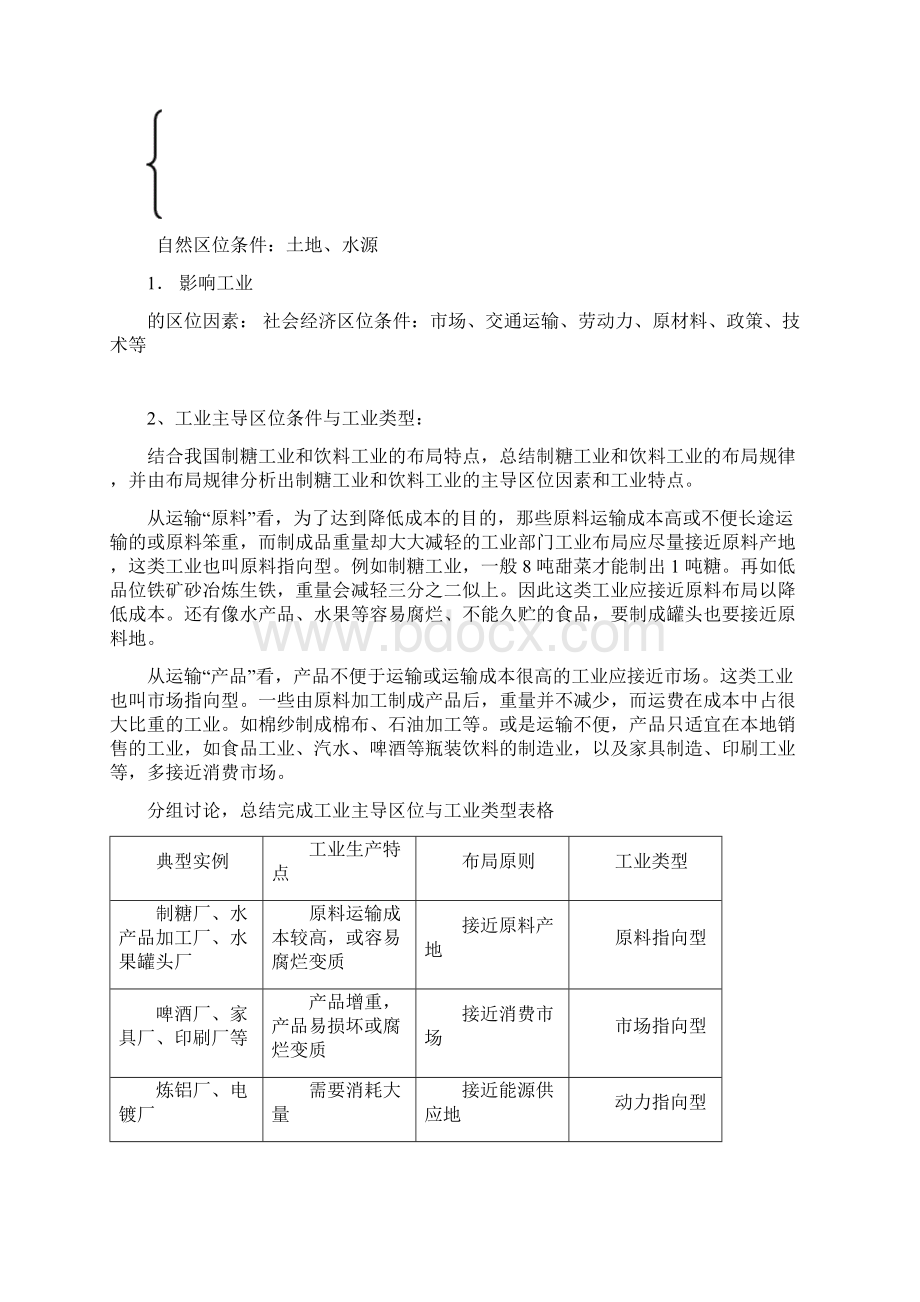 工业区位因素与工业地域联系教案.docx_第2页