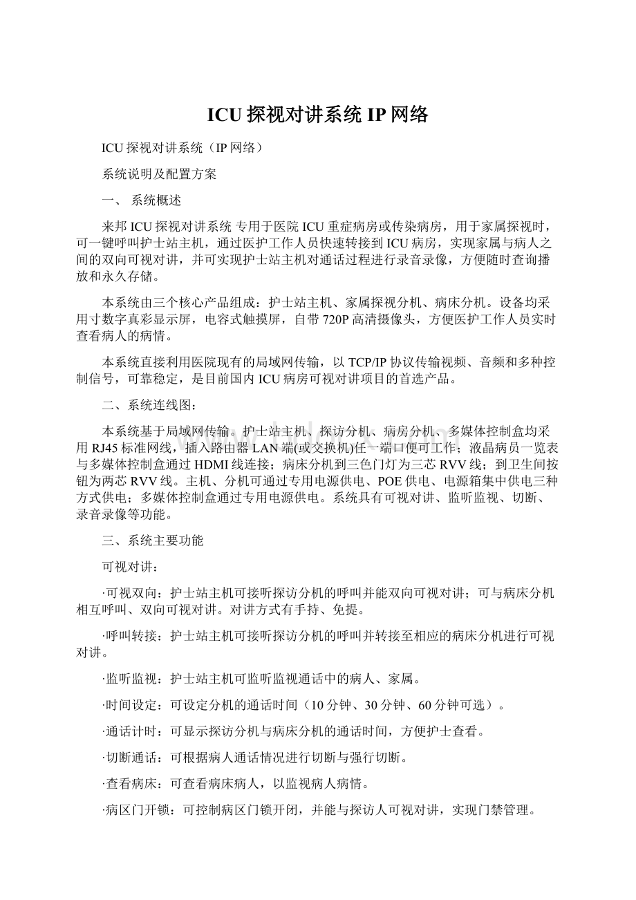 ICU探视对讲系统 IP网络Word格式.docx_第1页