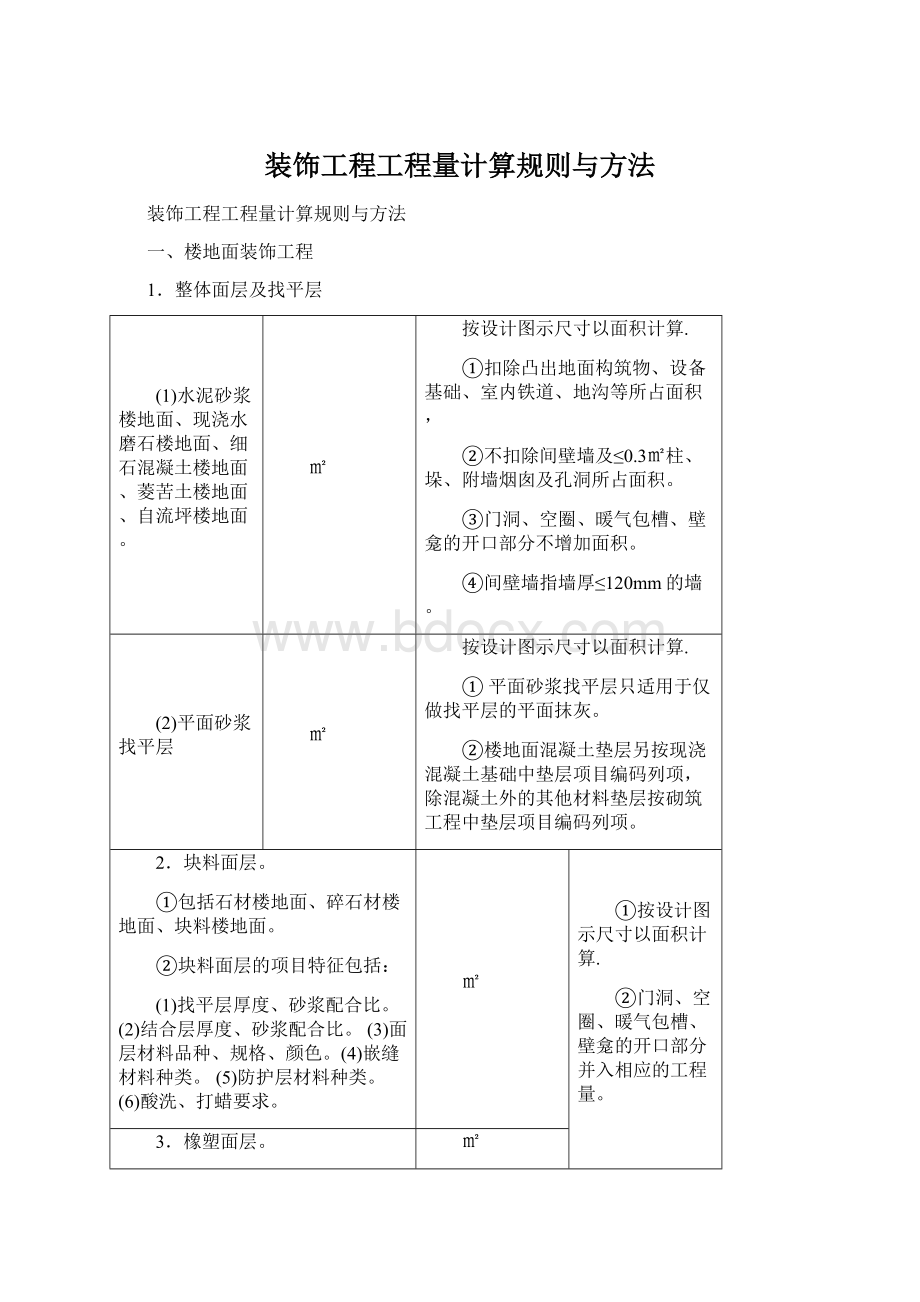 装饰工程工程量计算规则与方法Word文件下载.docx_第1页