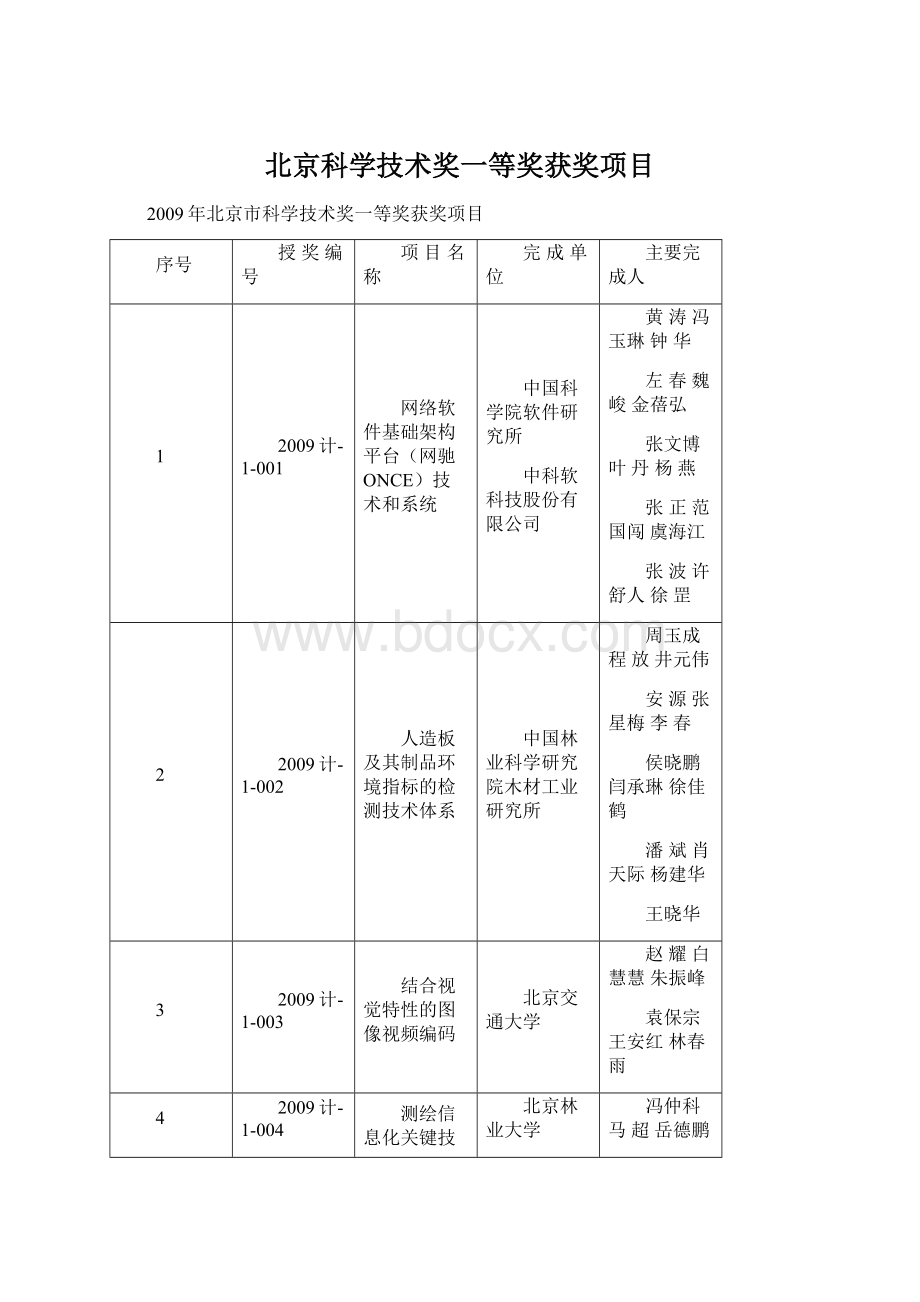 北京科学技术奖一等奖获奖项目Word下载.docx