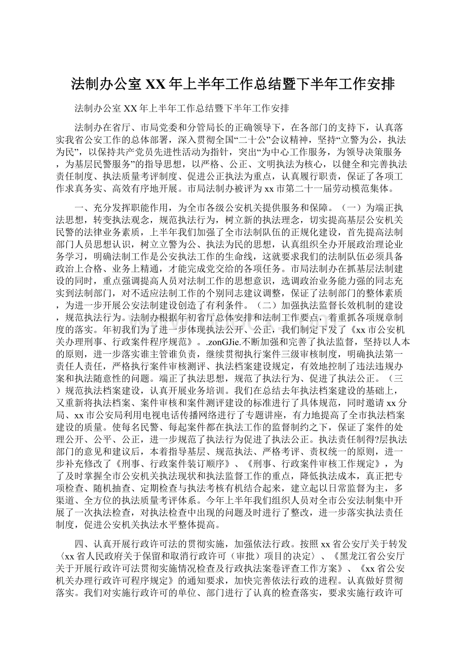 法制办公室XX年上半年工作总结暨下半年工作安排Word文档格式.docx