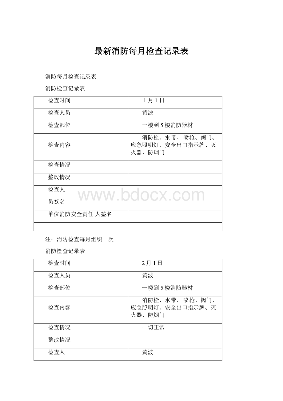 最新消防每月检查记录表.docx_第1页