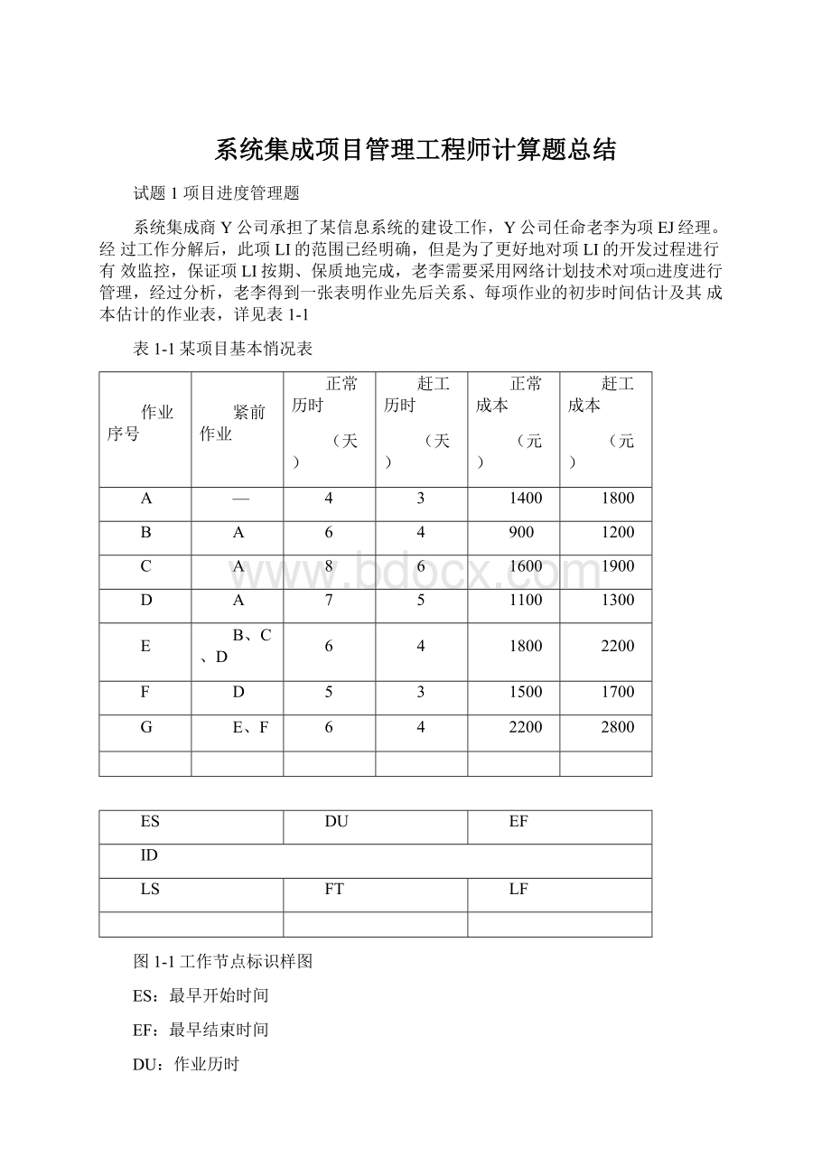 系统集成项目管理工程师计算题总结Word格式文档下载.docx