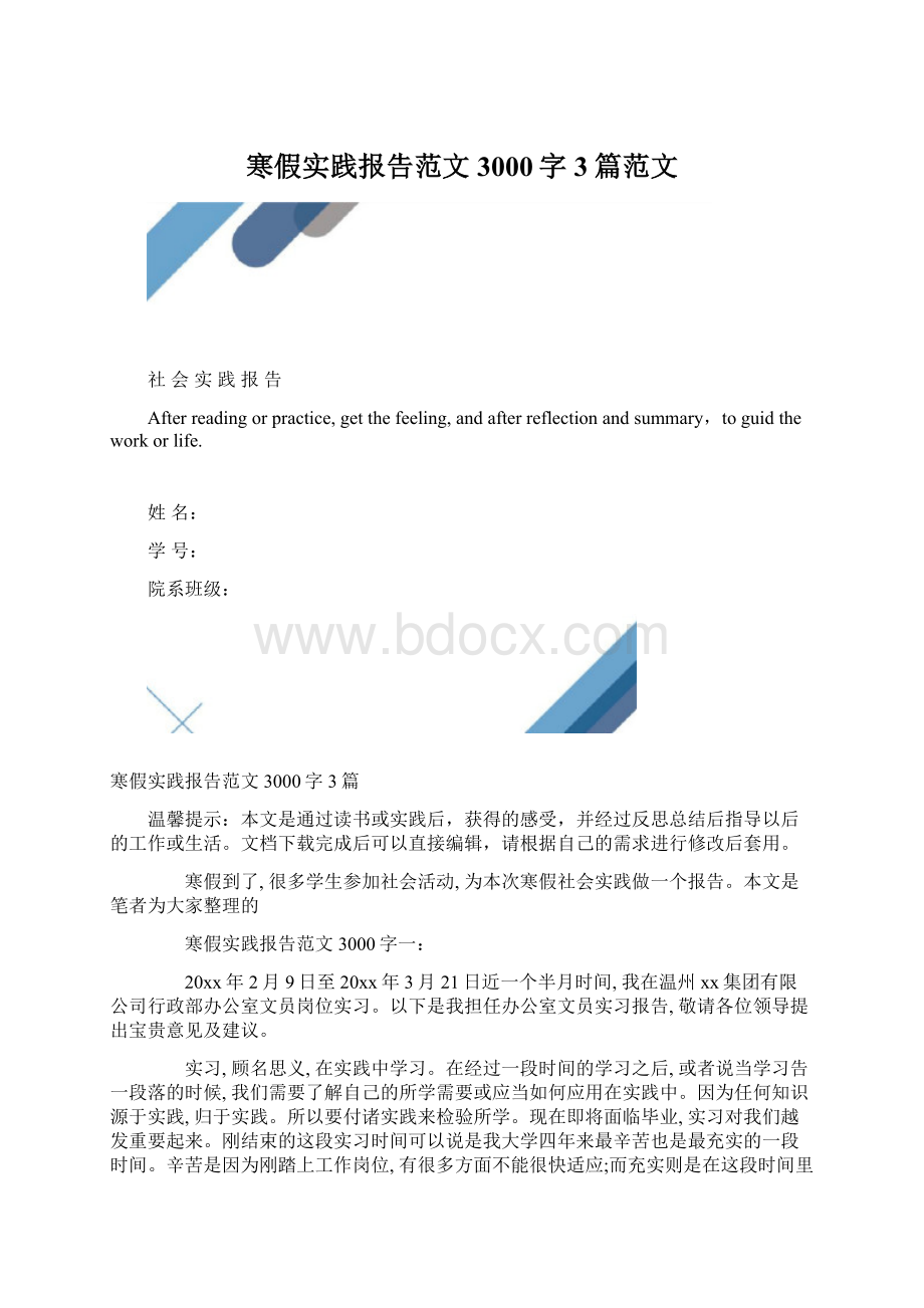 寒假实践报告范文3000字3篇范文.docx_第1页