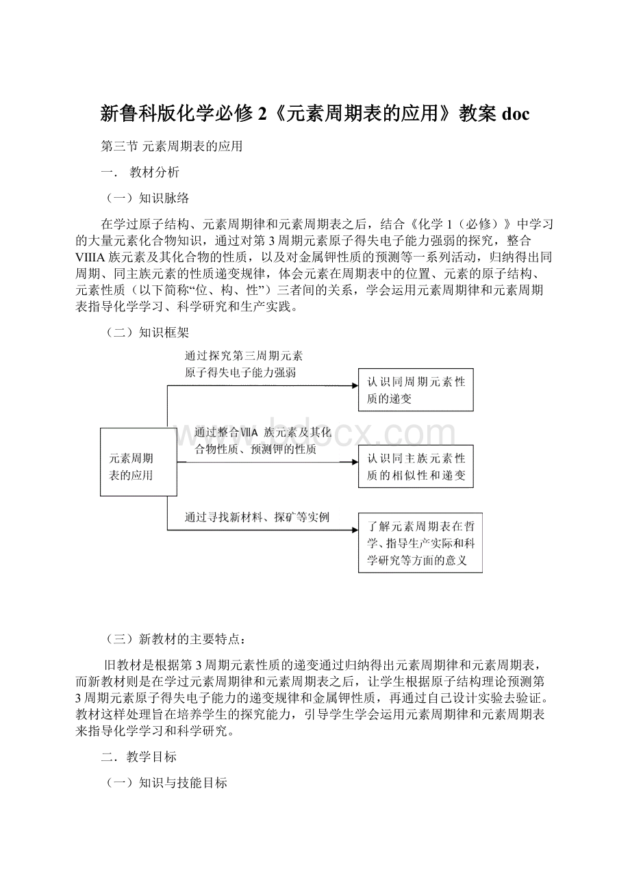 新鲁科版化学必修2《元素周期表的应用》教案doc.docx_第1页