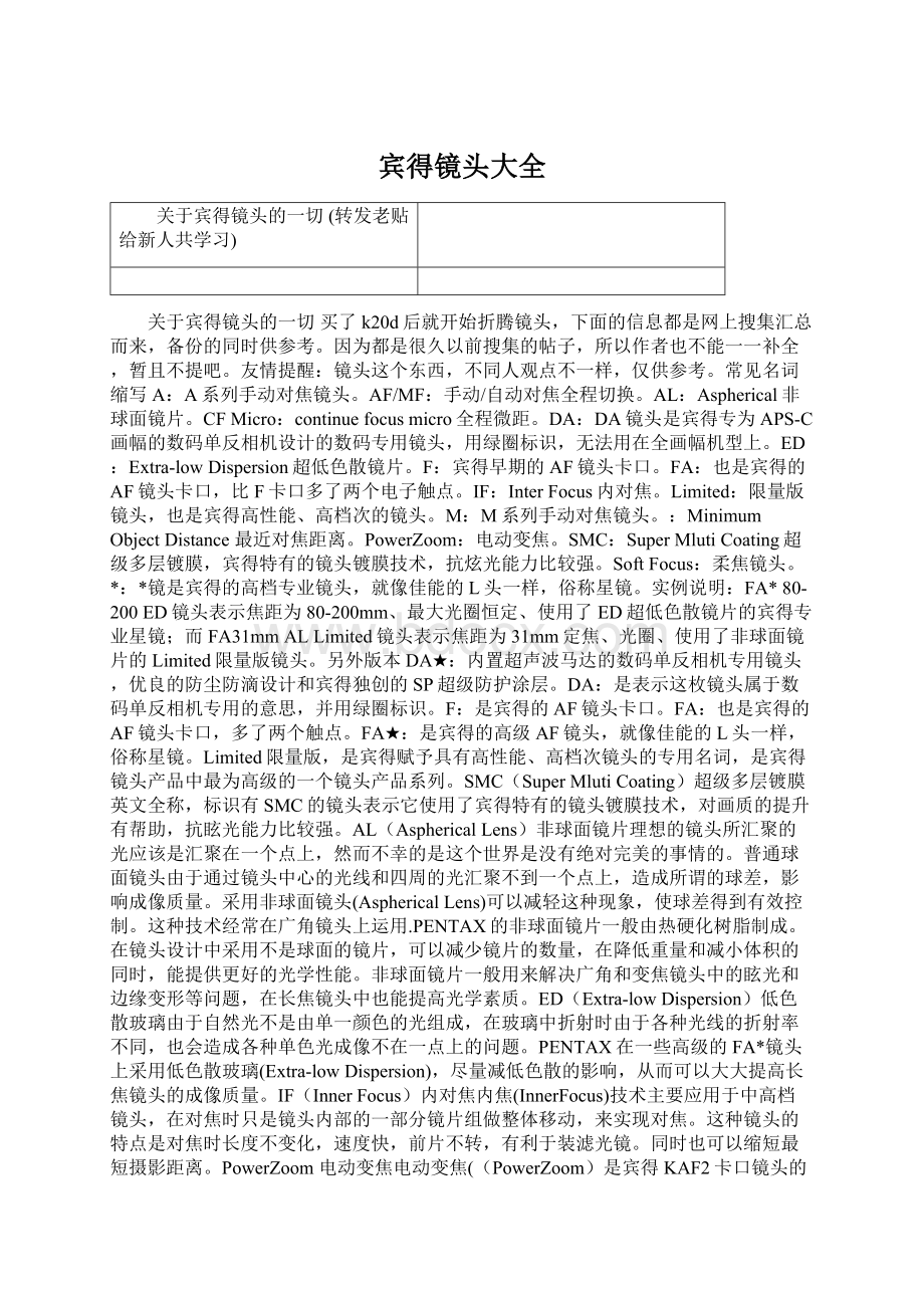 宾得镜头大全Word格式文档下载.docx