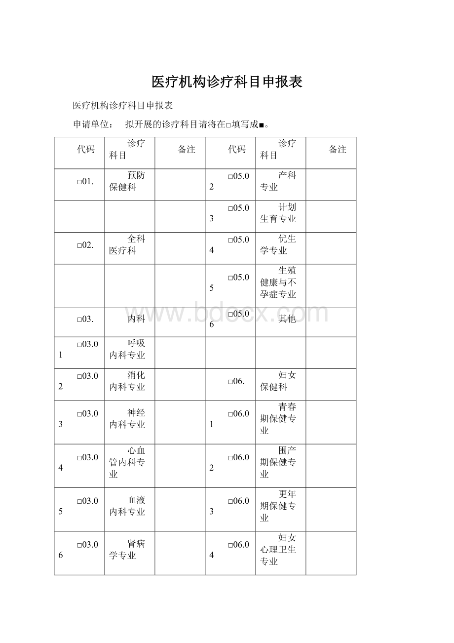 医疗机构诊疗科目申报表.docx_第1页