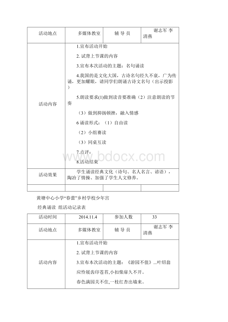 秋少年宫经典诵读活动记录表资料讲解.docx_第2页