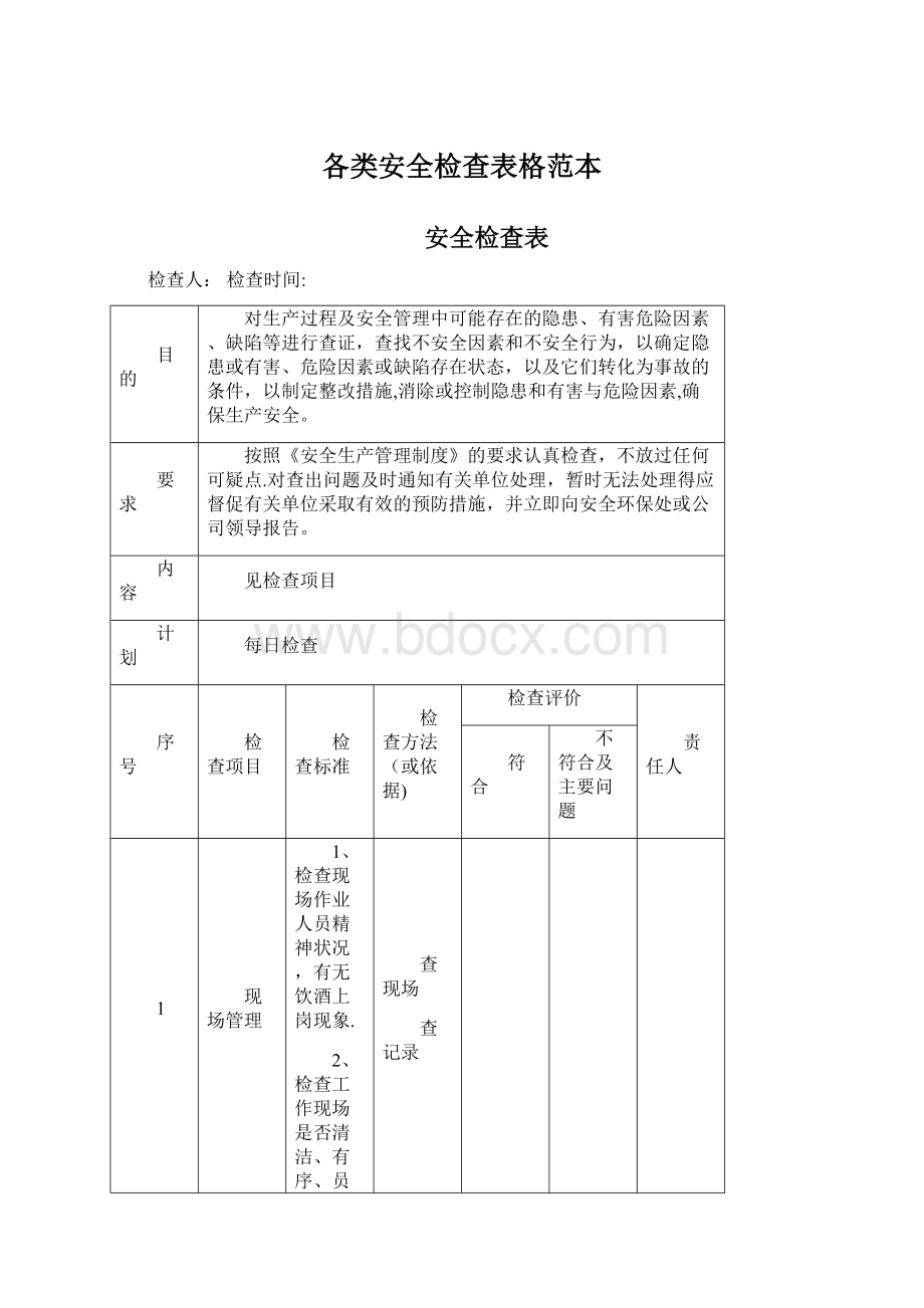 各类安全检查表格范本.docx