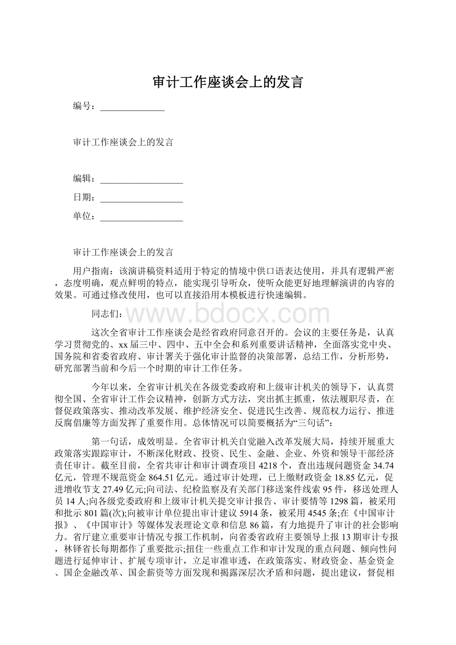 审计工作座谈会上的发言.docx_第1页