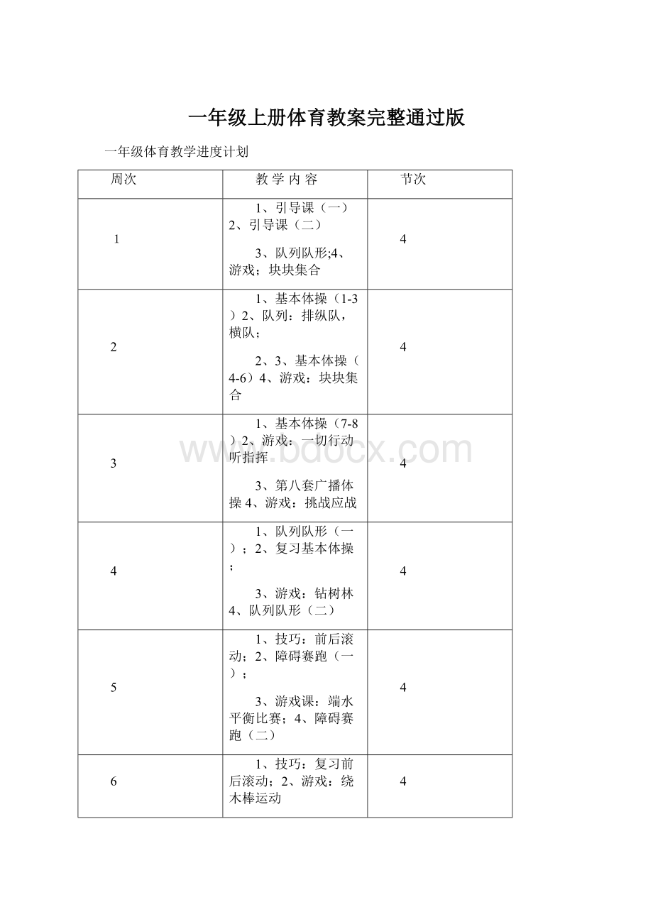 一年级上册体育教案完整通过版Word格式文档下载.docx