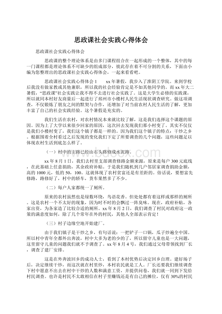 思政课社会实践心得体会Word下载.docx