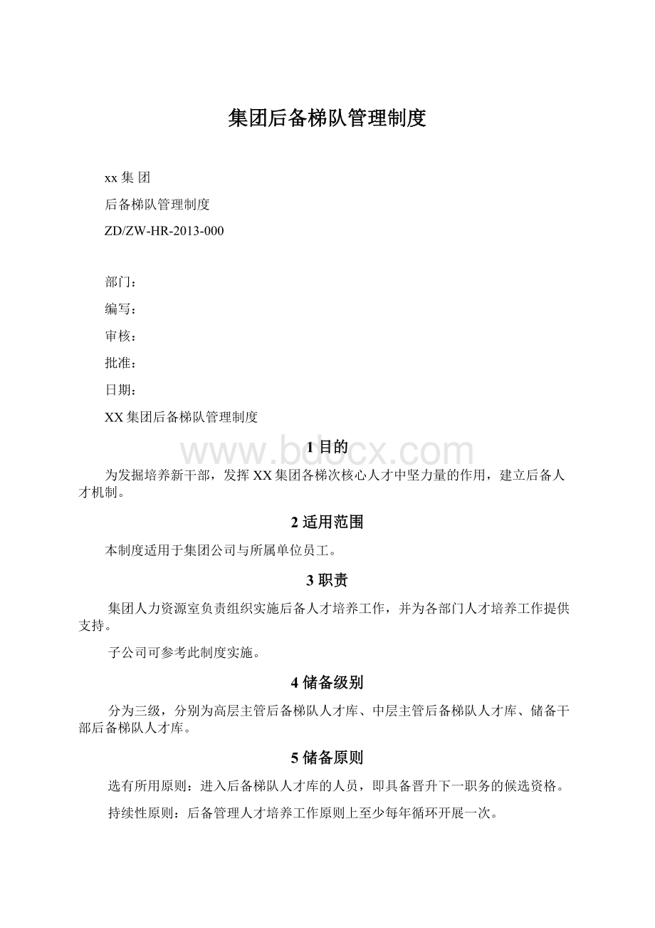 集团后备梯队管理制度Word格式.docx