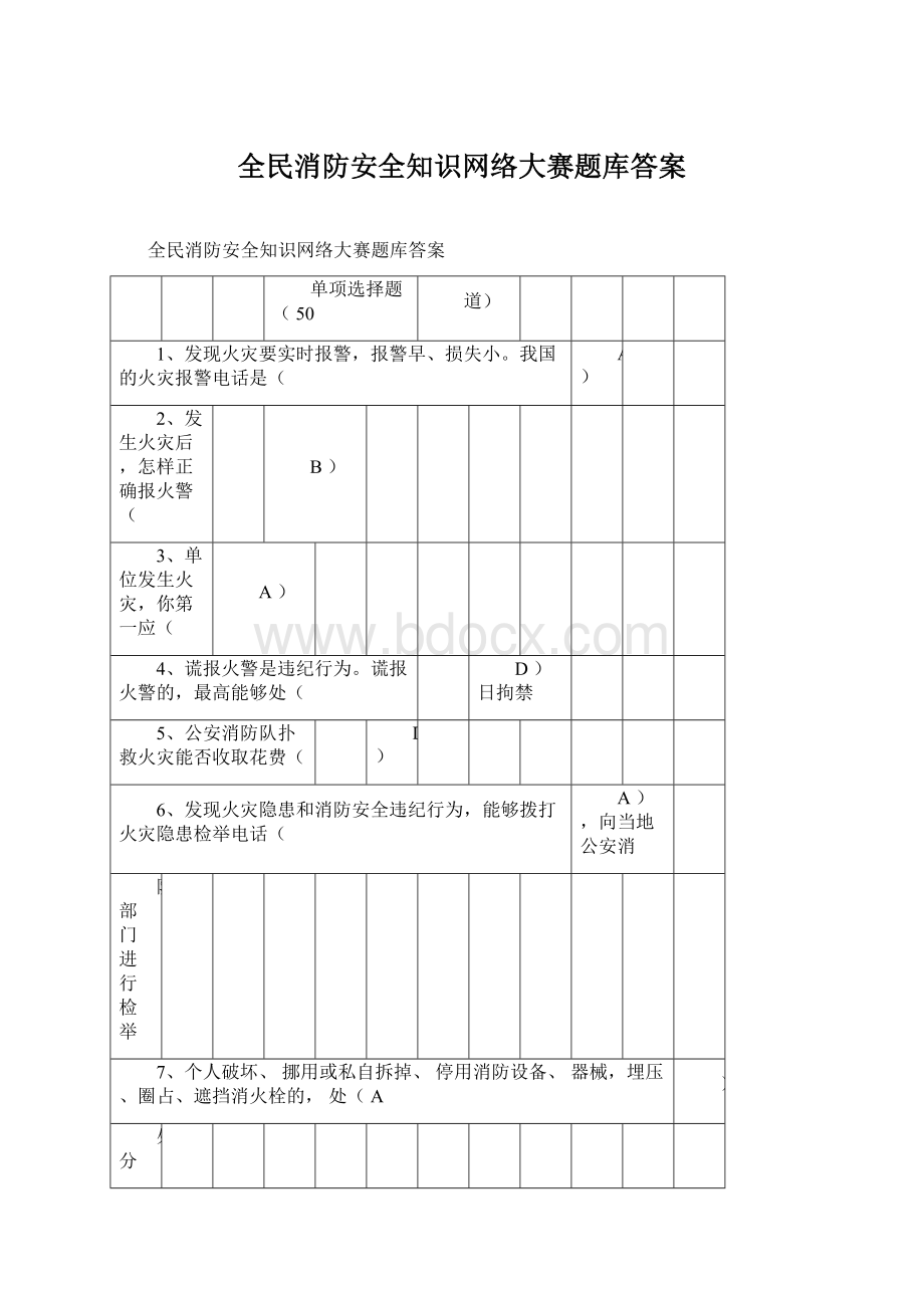 全民消防安全知识网络大赛题库答案.docx_第1页