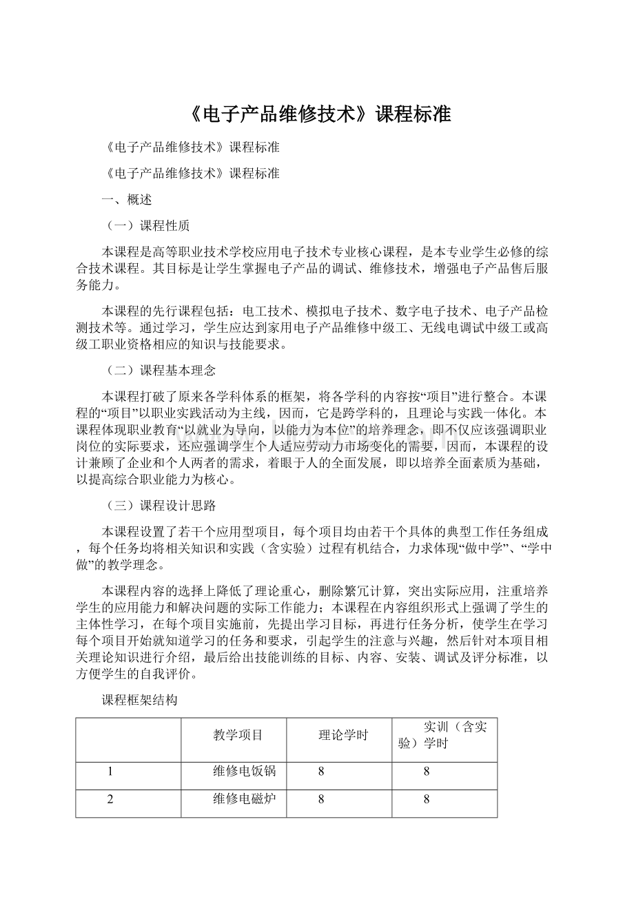 《电子产品维修技术》课程标准Word格式文档下载.docx