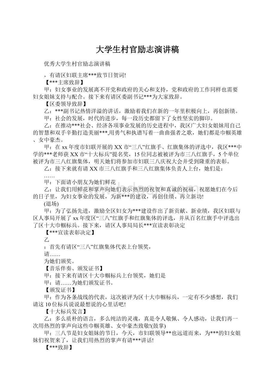 大学生村官励志演讲稿Word文档格式.docx