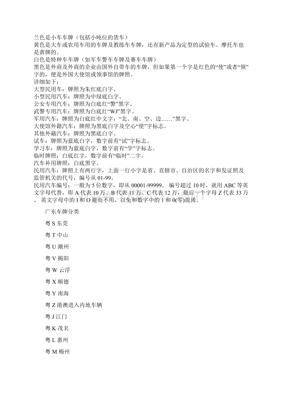 中国汽车的车牌颜色与分类Word文档格式.docx_第3页