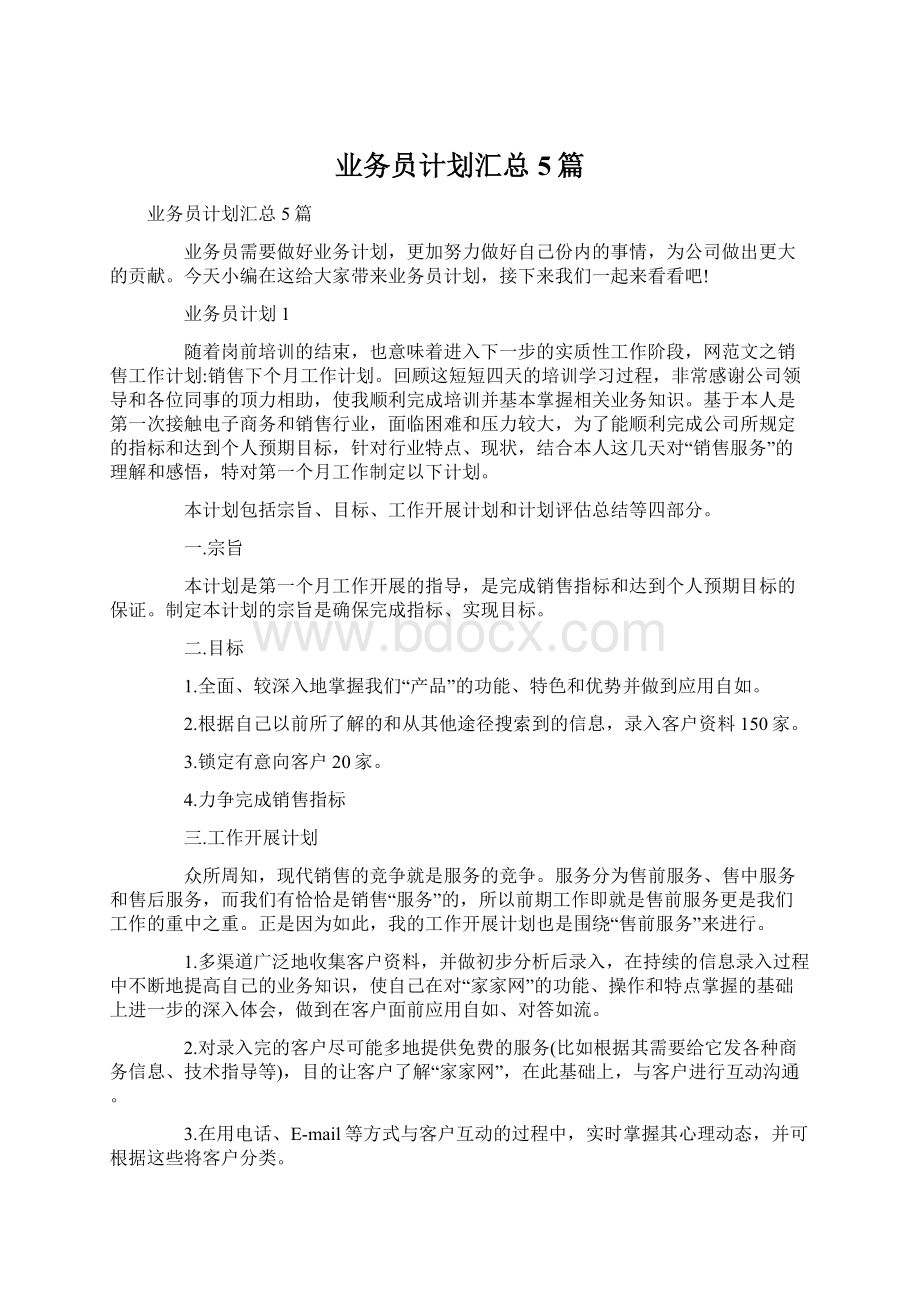 业务员计划汇总5篇Word文件下载.docx