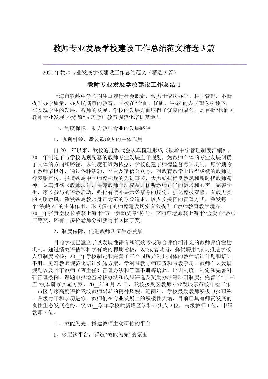 教师专业发展学校建设工作总结范文精选3篇Word下载.docx_第1页