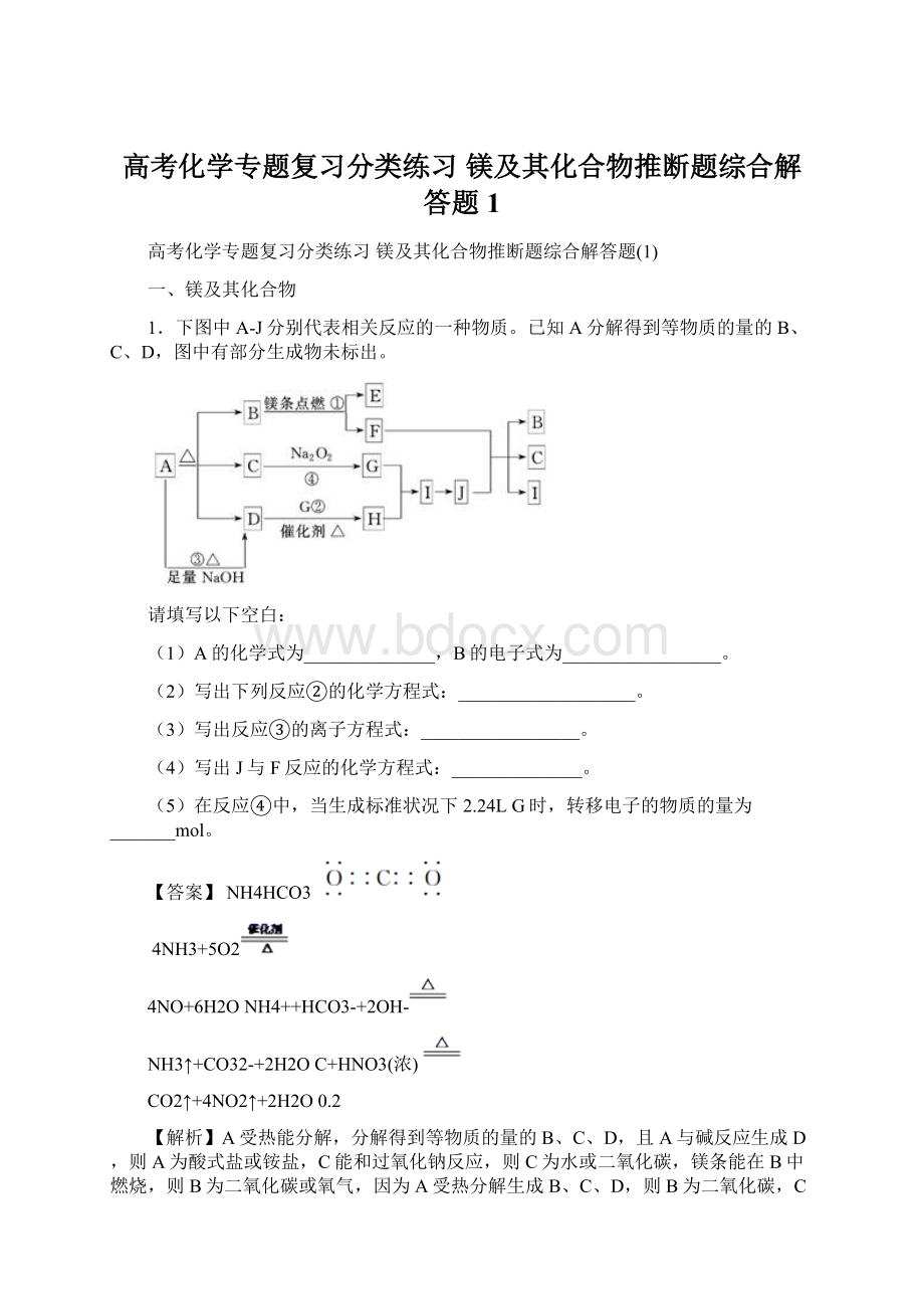 高考化学专题复习分类练习 镁及其化合物推断题综合解答题1Word格式.docx_第1页