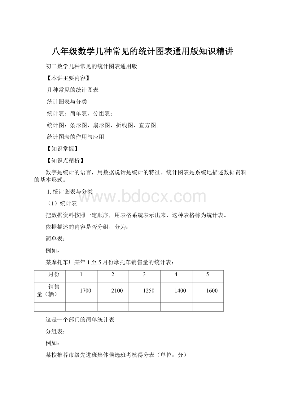 八年级数学几种常见的统计图表通用版知识精讲.docx