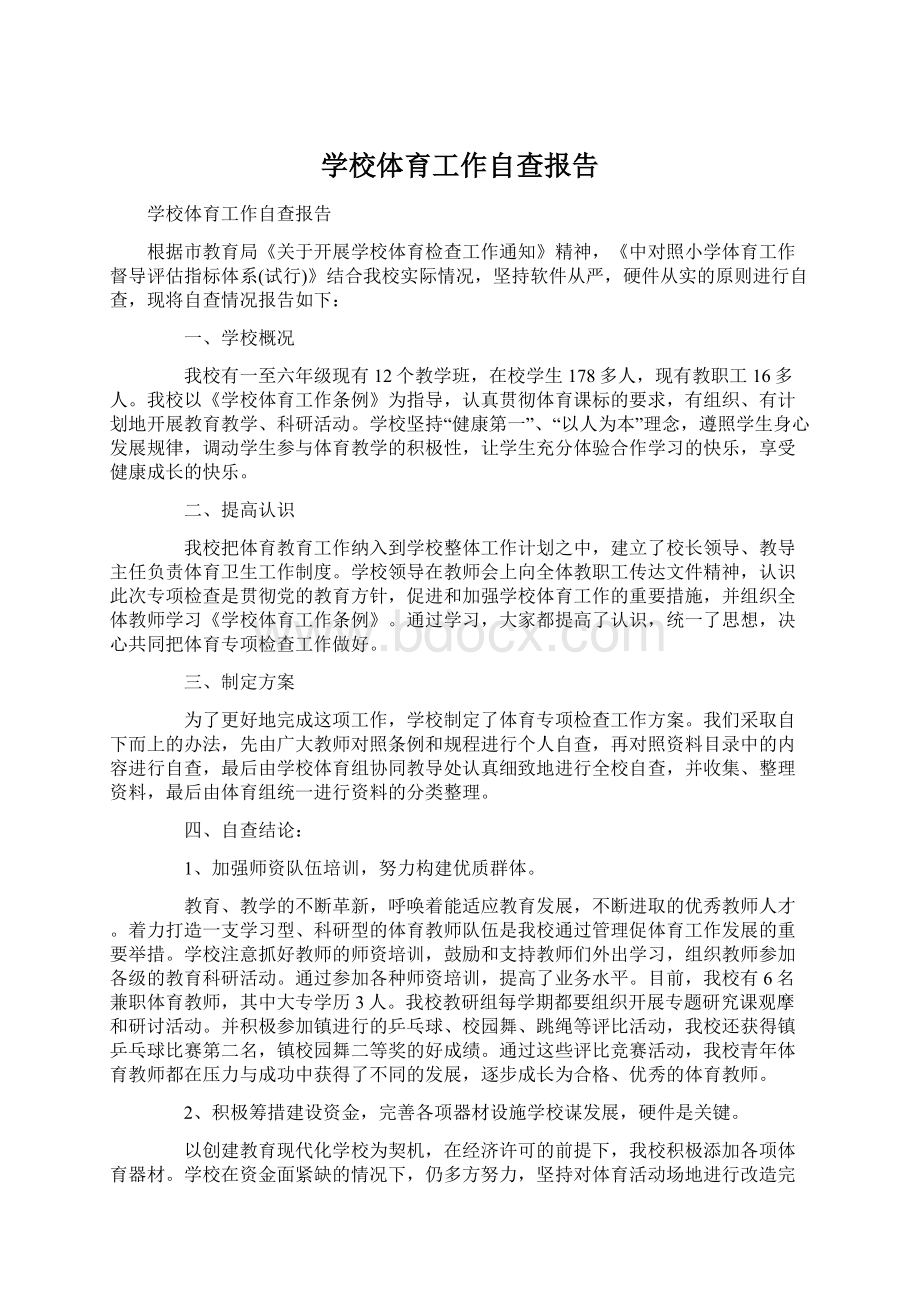 学校体育工作自查报告Word格式文档下载.docx