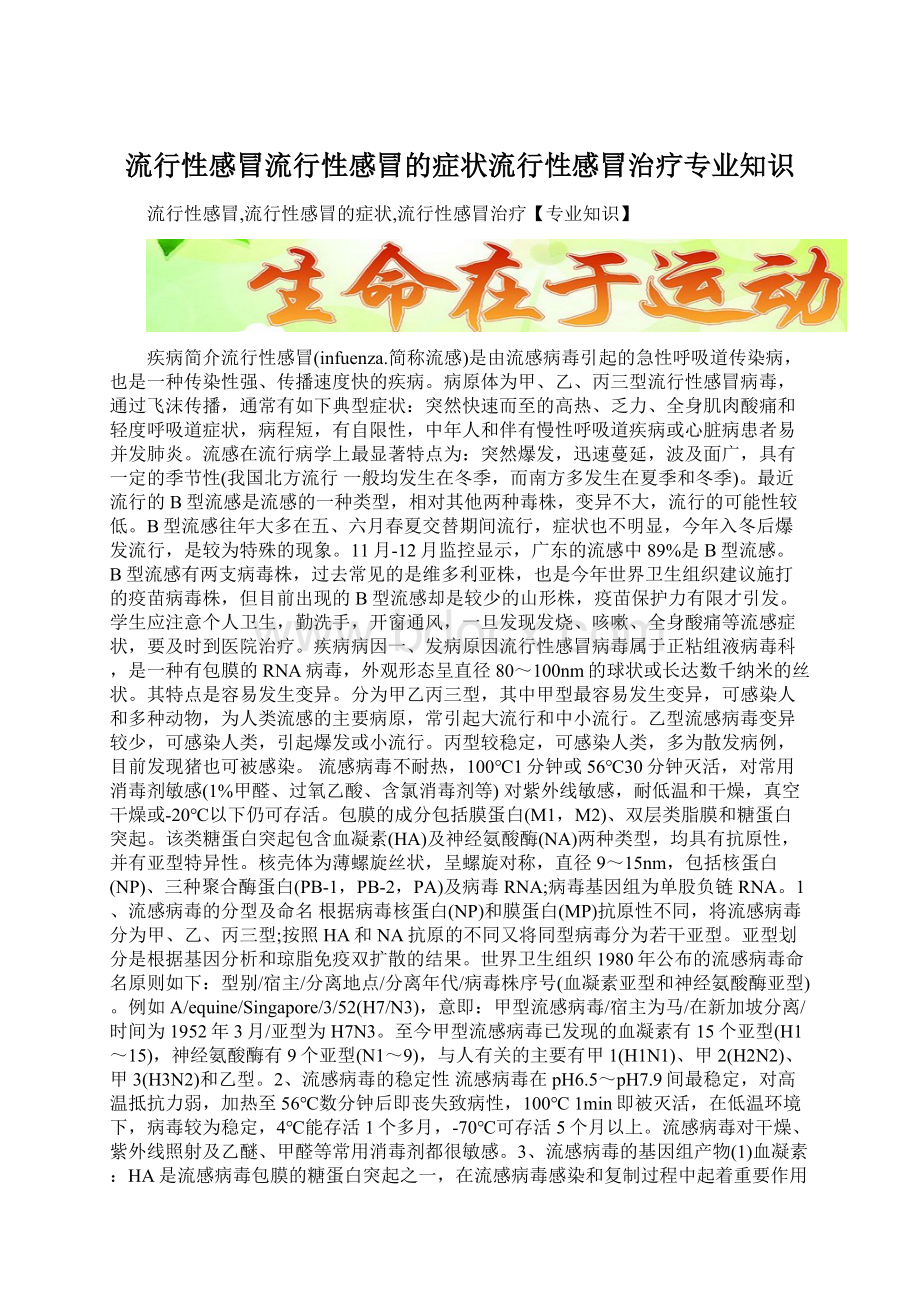 流行性感冒流行性感冒的症状流行性感冒治疗专业知识.docx_第1页